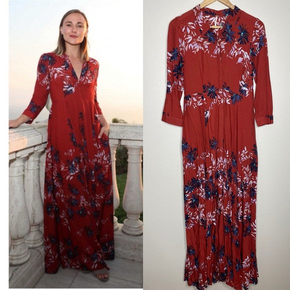 Free People Dresses & Skirts - Free People | After the Storm Red Maxi Shirt Dress, HTF/Rare, size 6